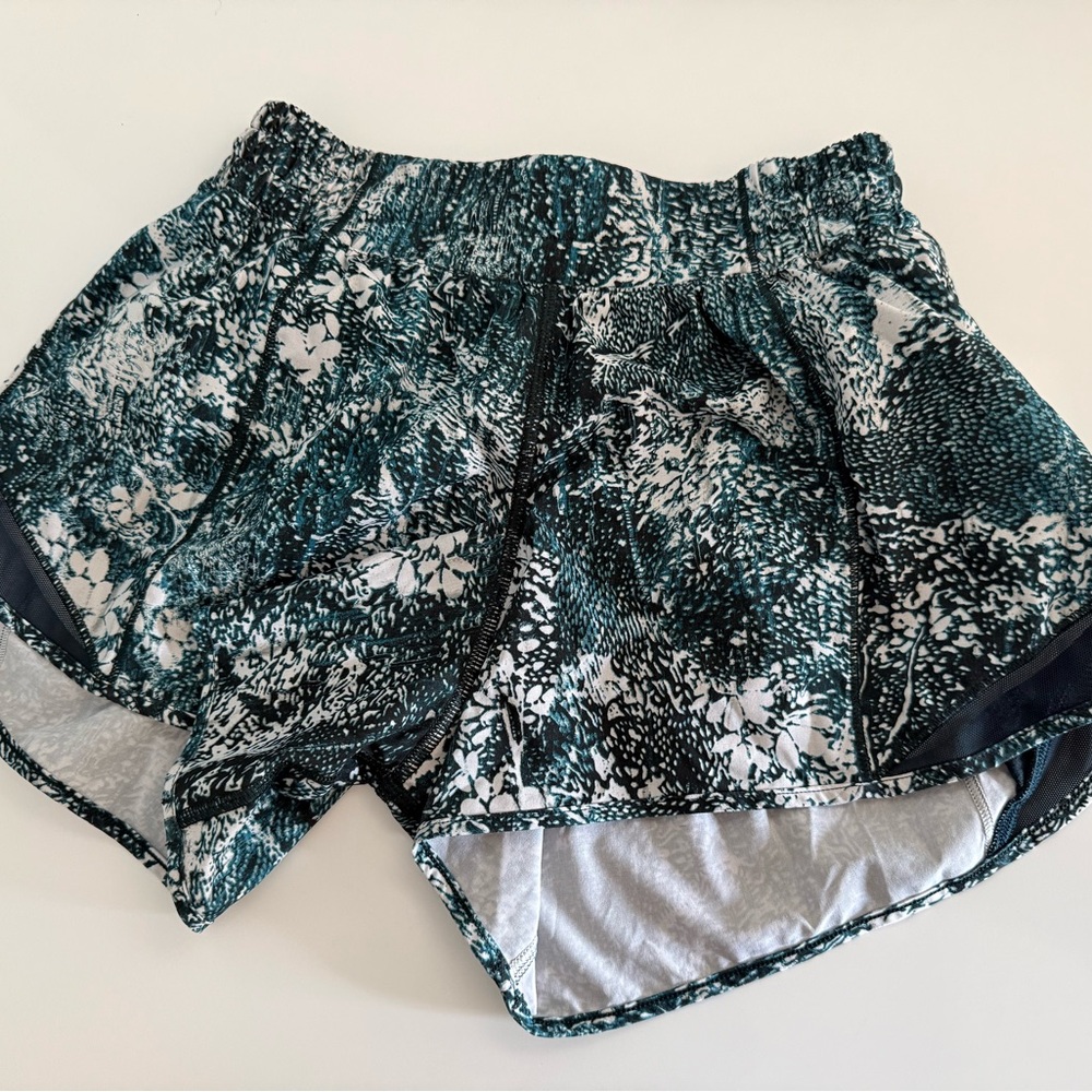 lululemon athletica Teal and White Patterned Running Shorts